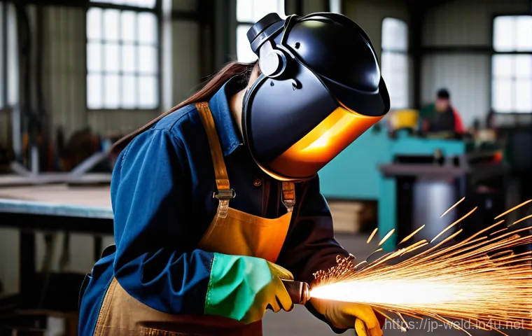 용접 기계 조작법 강의 후기 - Prompt 1: The Aspiring Welder's First Sparks**