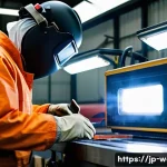 용접사로서의 윤리와 책임 - A detailed scene of a Japanese industrial welding site featuring a skilled welder wearing full prote...