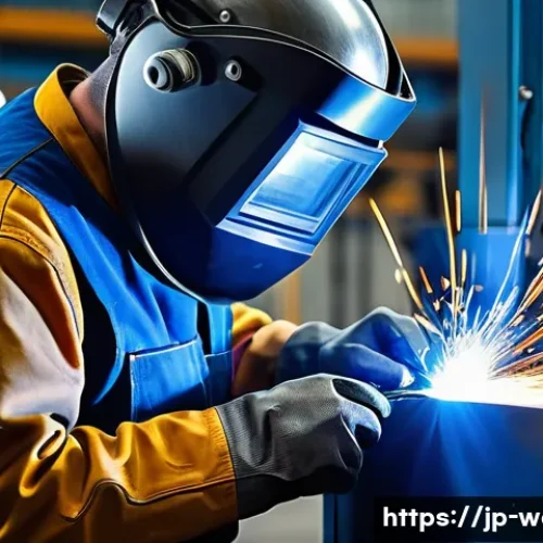 용접사 직무 능력 인증 과정 - A skilled welder in a modern industrial workshop, wearing full protective gear including a welding h...